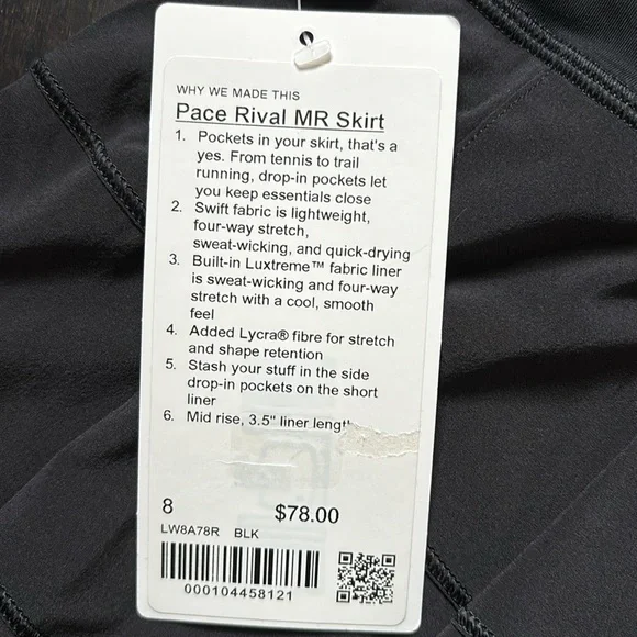 Lululemon PACE RIVAL MR SKIRT *REGULAR LENGTH IN BLACK SZ 8 NWT - Picture 7 of 8